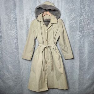 Vintage 90s-20s London Fog Beige Hooded‎ Trench Coat